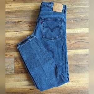 Levi's Wedgie Fit High Rise Dark Wash Button Fly Distressed Jeans Women's 28